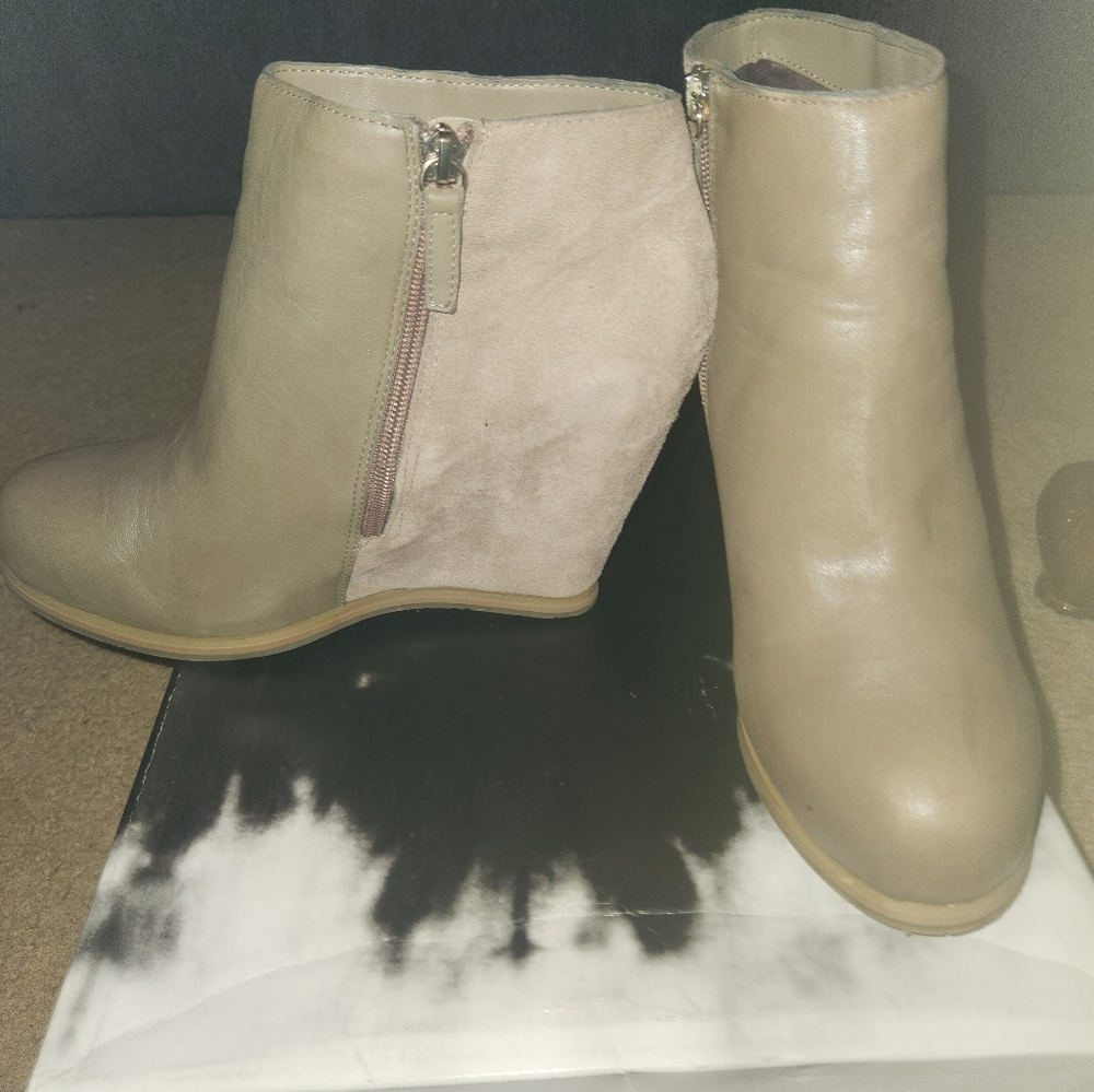 Womens Taupe Wedge Ankle Boots